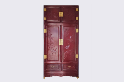 茂名高端中式家居装修深红色纯实木衣柜