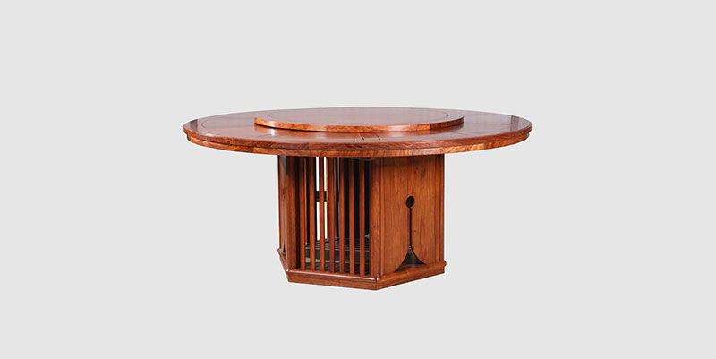 茂名中式餐厅装修天地圆台餐桌红木家具效果图